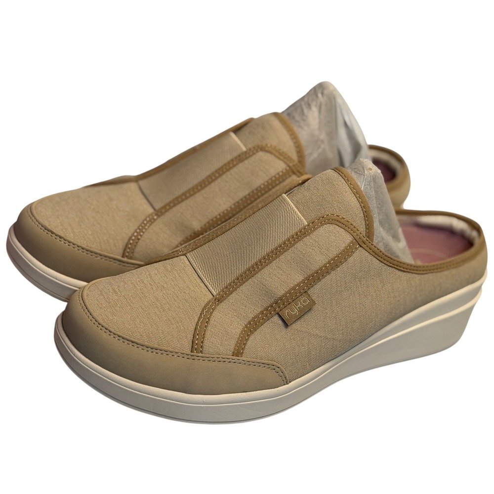 Ryka Lounge Slip-On‎ Mules Taupe Tan Athletic Comfort Walking Shoes 9.5 Women